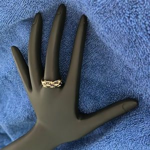 10k, yellow gold,Marquise Sapphire and round diamond gemstone ring.